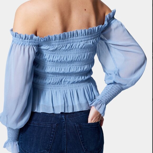 Long Sleeve Smocked Off Shoulder Top - Picture 2 of 4